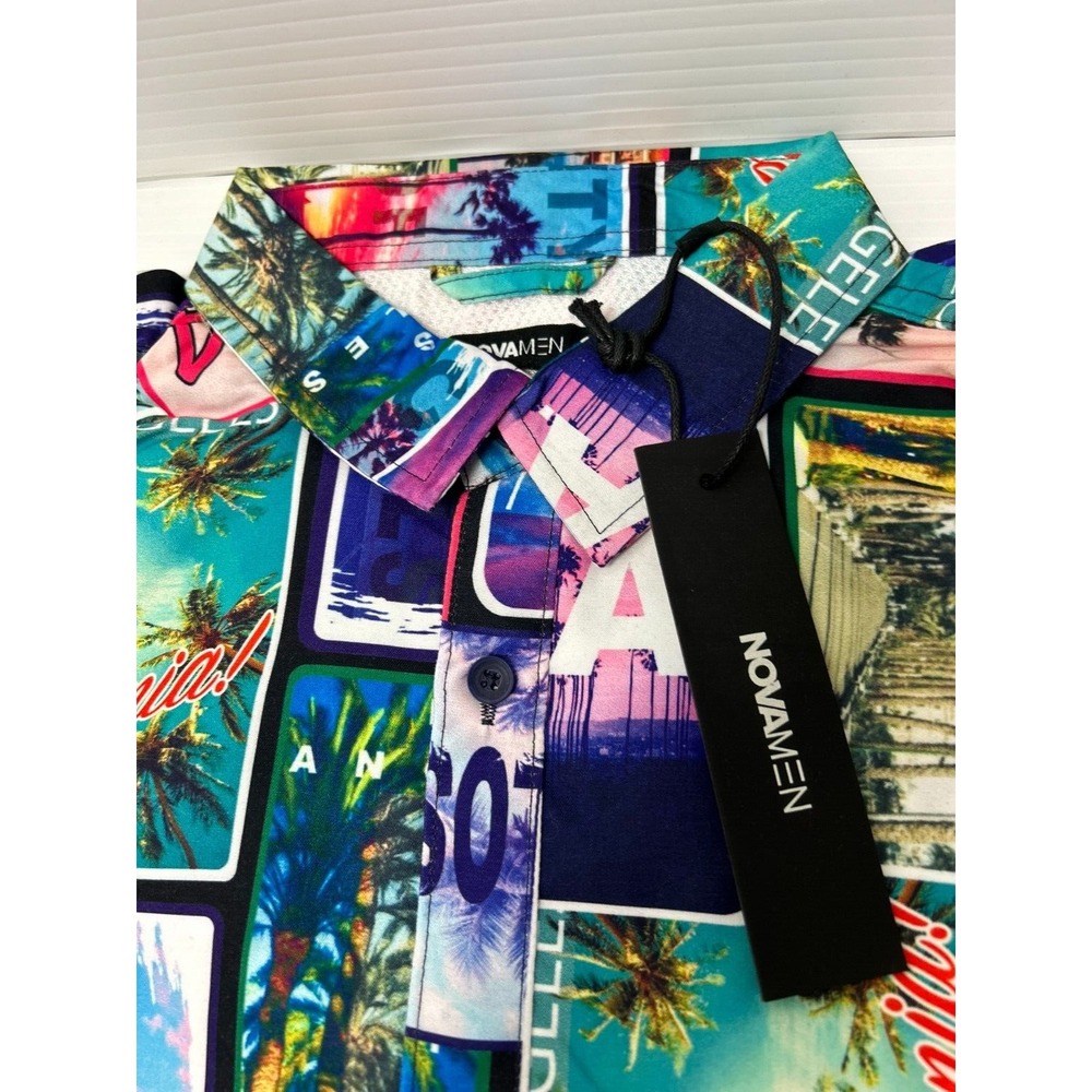 Novamen LA Palms Beach Shirt Short Sleeve Medium Woven Button Down Summer Tee - Picture 4 of 7